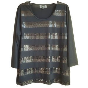 EUC Slinkly Brand Black Sequin Top Women's XL